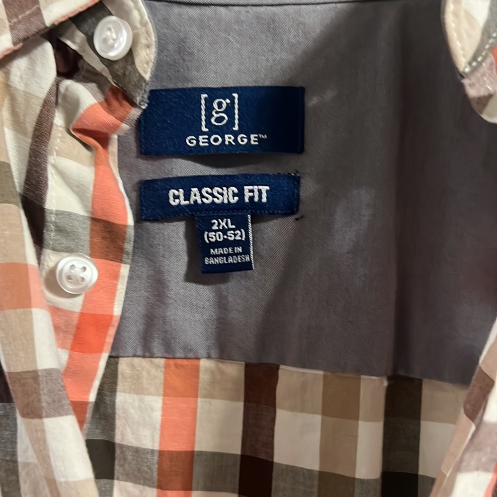 George Mens 2XL 50-52 Orange and Brown Plaid Button Dress Shirt - Picture 4 of 4